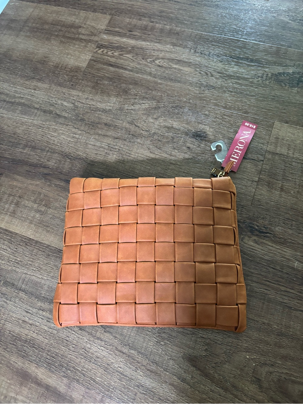 NWT Woven Clutch in brown leather